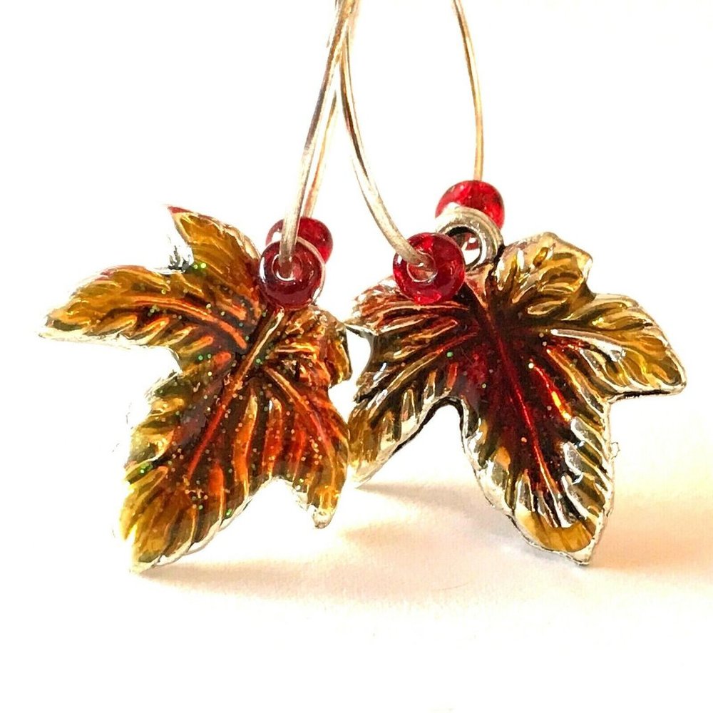 Maple Leaf Earrings Fall Thanksgiving Autumn Tree Halloween Harvest Plated